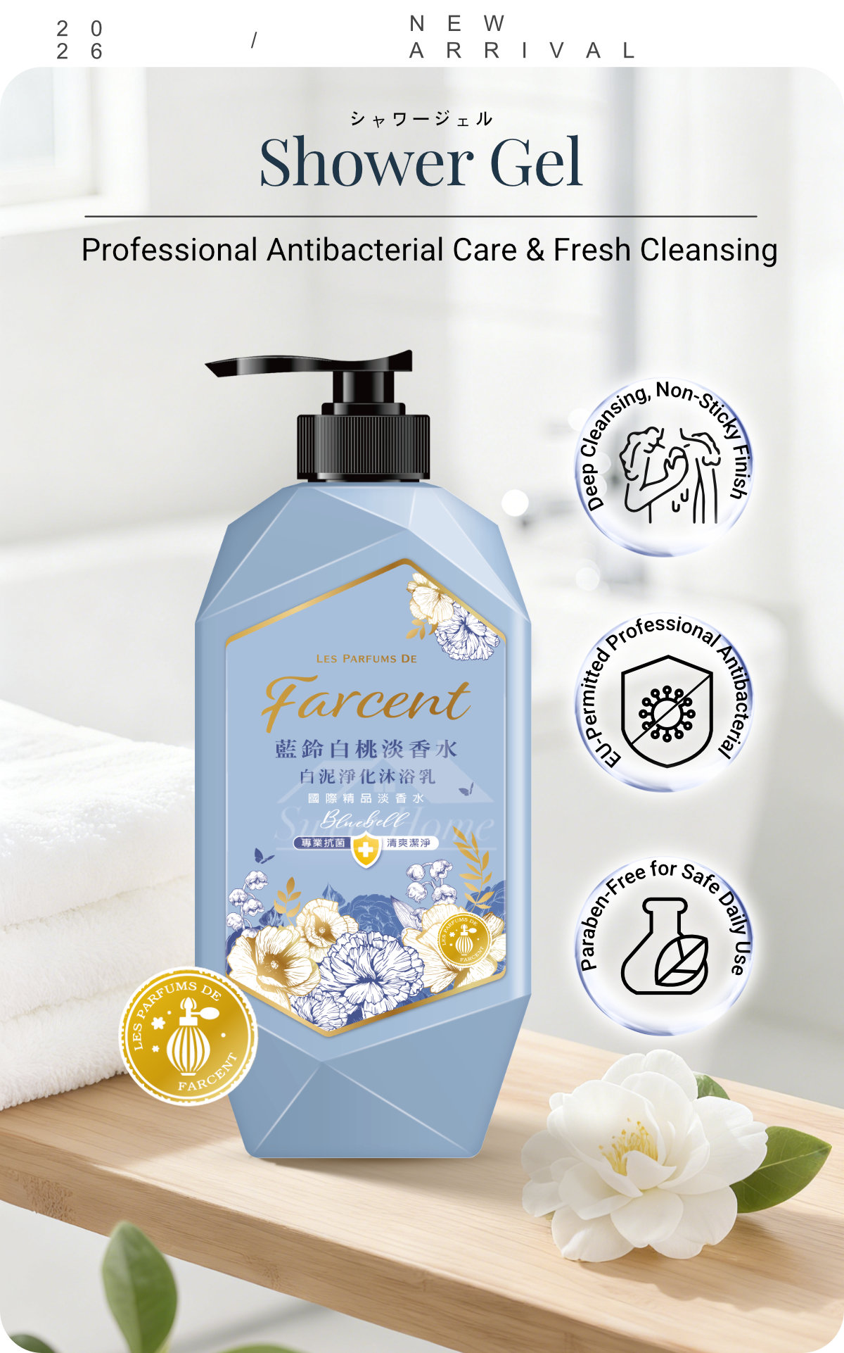 Farcent Shower Gel 1000g White Clay-1